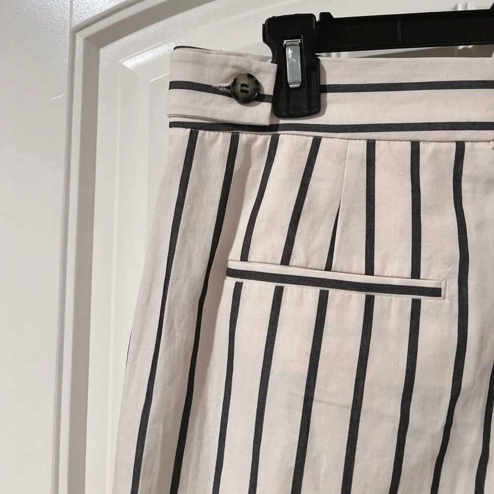 ZARA Striped Women's Pleated Linen Pants Size Large NWT